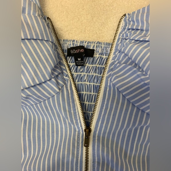 Blashes zip front striped peplum top - Picture 2 of 6